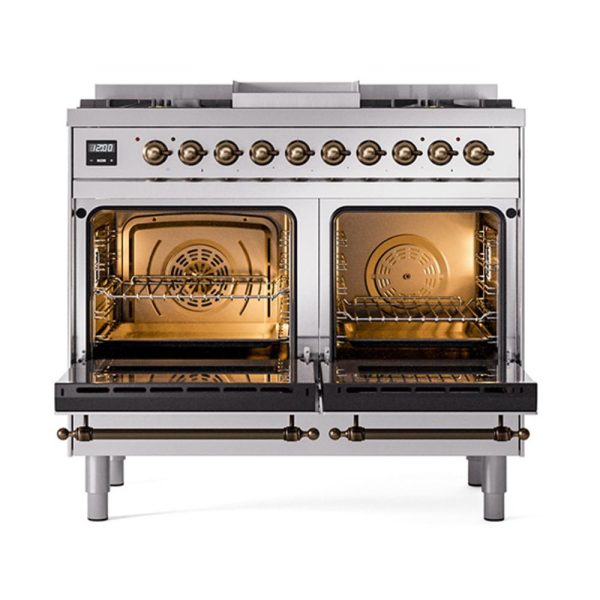 Ilve UND40FQNMPSSB Ilve Und40Fqnmpssb Nostalgie Ii Noblesse 40  Dual Fuel Range (Natural Gas, Solid Door, Stainless Steel, Burnished) For Sale