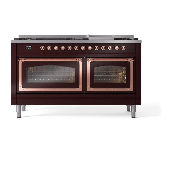 Ilve UN60FNMPBUP Ilve Un60Fnmpbup Nostalgie Ii Noblesse 60  Dual Fuel Range (9 Sealed Burners + Griddle, Natural Gas, Triple Glass Door, Burgundy, Copper) Discount