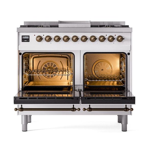 Ilve UND40FQNMPWHBLP Ilve Und40Fqnmpwhblp Nostalgie Ii Noblesse 40  Dual Fuel Range (Liquid Propane, Solid Door, White, Burnished) Online Sale