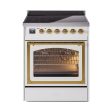 Ilve UNI304NMPWHG Ilve Uni304Nmpwhg Nostalgie Ii Noblesse 30  Induction Range (Triple Glass Door, White, Brass) on Sale