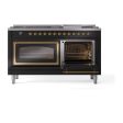 Ilve UN60FNMPBKGLP Ilve Un60Fnmpbkglp Nostalgie Ii Noblesse 60  Dual Fuel Range (9 Sealed Burners + Griddle, Liquid Propane, Triple Glass Door, Glossy Black, Brass) Fashion