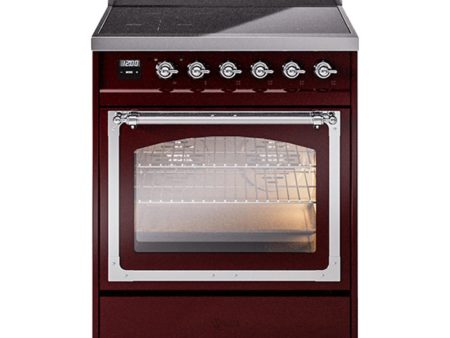 Ilve UNI304NMPBUC Ilve Uni304Nmpbuc Nostalgie Ii Noblesse 30  Induction Range (Triple Glass Door, Burgundy, Chrome) Sale