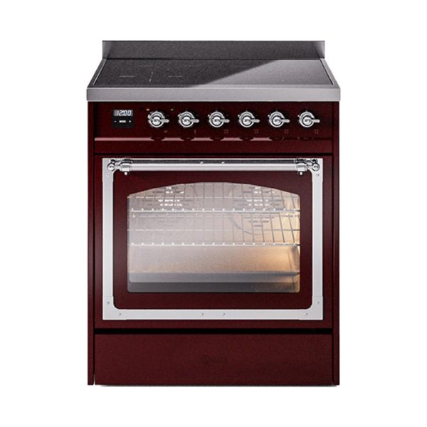 Ilve UNI304NMPBUC Ilve Uni304Nmpbuc Nostalgie Ii Noblesse 30  Induction Range (Triple Glass Door, Burgundy, Chrome) Sale