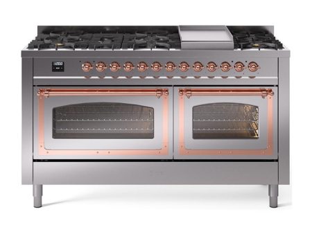 Ilve UN60FNMPSSP Ilve Un60Fnmpssp Nostalgie Ii Noblesse 60  Dual Fuel Range (9 Sealed Burners + Griddle, Natural Gas, Triple Glass Door, Stainless Steel, Copper) Discount