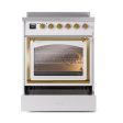 Ilve UNI304NMPWHG Ilve Uni304Nmpwhg Nostalgie Ii Noblesse 30  Induction Range (Triple Glass Door, White, Brass) on Sale