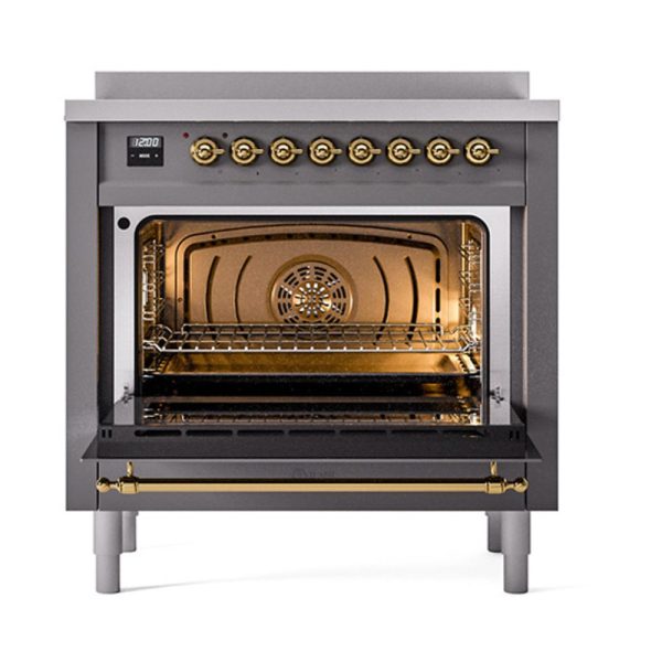 Ilve UNI366NMPMGG Ilve Uni366Nmpmgg Nostalgie Ii Noblesse 36  Induction Range (Triple Glass Door, Graphite Matte, Brass) on Sale