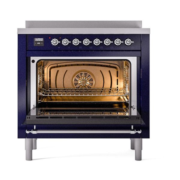 Ilve UNI366QNMPMBC Ilve Uni366Qnmpmbc Nostalgie Ii Noblesse 36  Induction Range (Solid Door, Midnight Blue, Chrome) For Sale