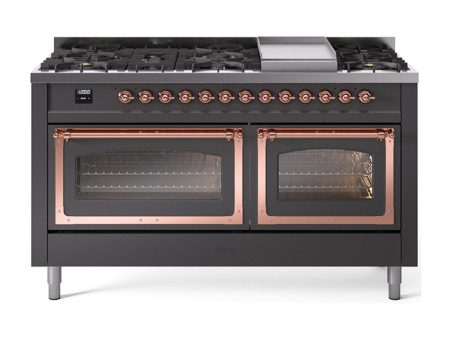 Ilve UN60FNMPMGP Ilve Un60Fnmpmgp Nostalgie Ii Noblesse 60  Dual Fuel Range (9 Sealed Burners + Griddle, Natural Gas, Triple Glass Door, Graphite Matte, Copper) For Cheap