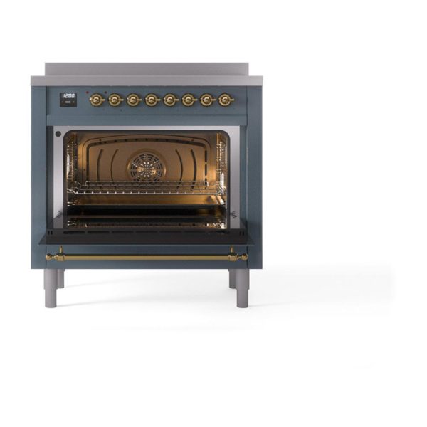 Ilve UNI366QNMPBGG Ilve Uni366Qnmpbgg Nostalgie Ii Noblesse 36  Induction Range (Solid Door, Blue Grey, Brass) Supply