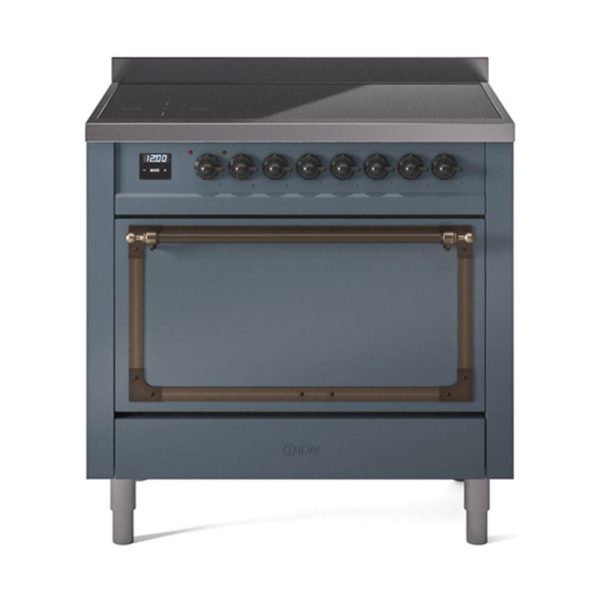 Ilve UNI366QNMPBGB Ilve Uni366Qnmpbgb Nostalgie Ii Noblesse 36  Induction Range (Solid Door, Blue Grey, Burnished) For Sale