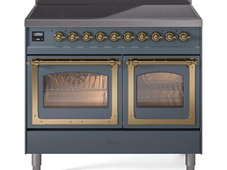 Ilve UNDI406NMPBGG Ilve Undi406Nmpbgg Nostalgie Ii Noblesse 40  Induction Range (Triple Glass Door, Blue Grey, Brass) Online Hot Sale