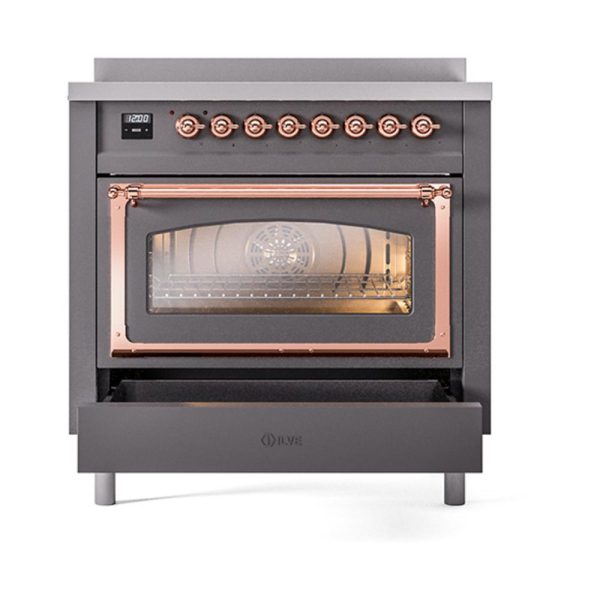 Ilve UNI366NMPMGP Ilve Uni366Nmpmgp Nostalgie Ii Noblesse 36  Induction Range (Triple Glass Door, Graphite Matte, Copper) Online now