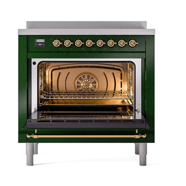 Ilve UNI366QNMPEGG Ilve Uni366Qnmpegg Nostalgie Ii Noblesse 36  Induction Range (Solid Door, Emerald Green, Brass) Online Sale