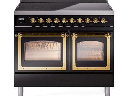 Ilve UNDI406NMPBKG Ilve Undi406Nmpbkg Nostalgie Ii Noblesse 40  Induction Range (Triple Glass Door, Glossy Black, Brass) For Discount