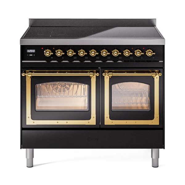 Ilve UNDI406NMPBKG Ilve Undi406Nmpbkg Nostalgie Ii Noblesse 40  Induction Range (Triple Glass Door, Glossy Black, Brass) For Discount