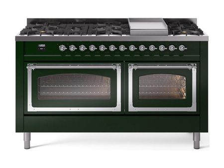 Ilve UN60FNMPEGCLP Ilve Un60Fnmpegclp Nostalgie Ii Noblesse 60  Dual Fuel Range (9 Sealed Burners + Griddle, Liquid Propane, Triple Glass Door, Emerald Green, Chrome) Discount