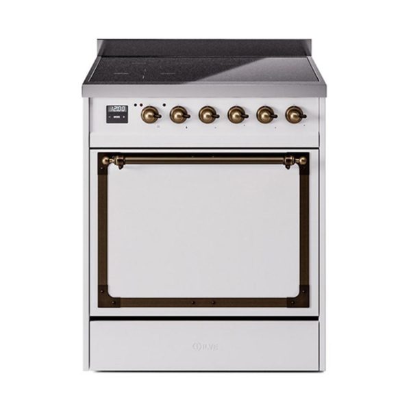 Ilve UNI304QNMPWHB Ilve Uni304Qnmpwhb Nostalgie Ii Noblesse 30  Induction Range (Solid Door, White, Burnished) Online Sale