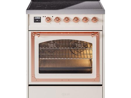 Ilve UNI304NMPAWP Ilve Uni304Nmpawp Nostalgie Ii Noblesse 30  Induction Range (Triple Glass Door, Antique White, Copper) For Sale