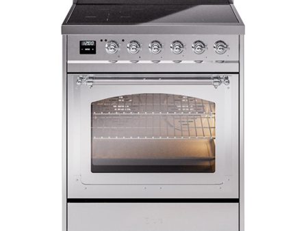 Ilve UNI304NMPSSC Ilve Uni304Nmpssc Nostalgie Ii Noblesse 30  Induction Range (Triple Glass Door, Stainless Steel, Chrome) Online