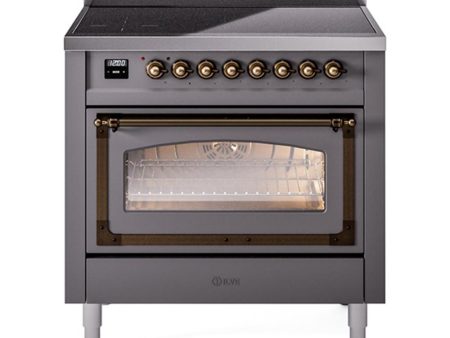 Ilve UNI366NMPMGB Ilve Uni366Nmpmgb Nostalgie Ii Noblesse 36  Induction Range (Triple Glass Door, Graphite Matte, Burnished) Online Hot Sale