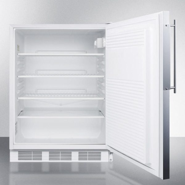 Summit AL750LBIFR Ada Compliant Built-In Undercounter All-Refrigerator For General Purpose Use, Auto Defrost W Lock, Ss Door Frame For Panel Inserts, And White Cabinet For Sale