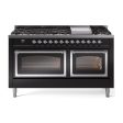 Ilve UN60FNMPBKCLP Ilve Un60Fnmpbkclp Nostalgie Ii Noblesse 60  Dual Fuel Range (9 Sealed Burners + Griddle, Liquid Propane, Triple Glass Door, Glossy Black, Chrome) Supply