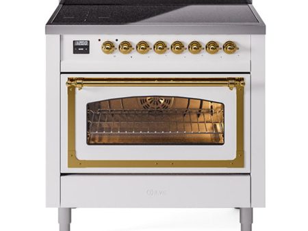 Ilve UNI366NMPWHG Ilve Uni366Nmpwhg Nostalgie Ii Noblesse 36  Induction Range (Triple Glass Door, White, Brass) on Sale