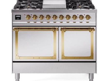 Ilve UND40FQNMPSSGLP Ilve Und40Fqnmpssglp Nostalgie Ii Noblesse 40  Dual Fuel Range (Liquid Propane, Solid Door, Stainless Steel, Brass) Supply