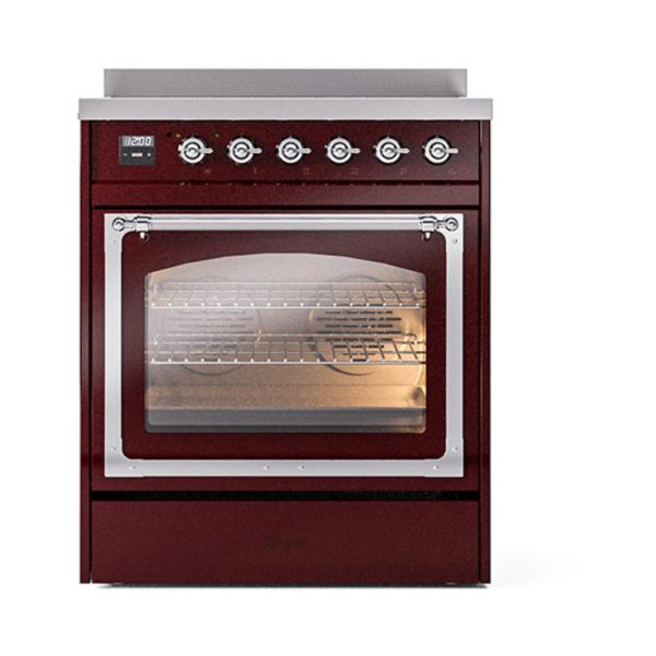 Ilve UNI304NMPBUC Ilve Uni304Nmpbuc Nostalgie Ii Noblesse 30  Induction Range (Triple Glass Door, Burgundy, Chrome) Sale