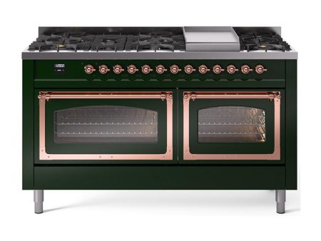 Ilve UN60FNMPEGP Ilve Un60Fnmpegp Nostalgie Ii Noblesse 60  Dual Fuel Range (9 Sealed Burners + Griddle, Natural Gas, Triple Glass Door, Emerald Green, Copper) Supply