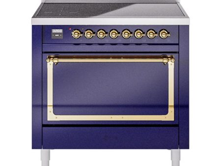 Ilve UNI366QNMPMBG Ilve Uni366Qnmpmbg Nostalgie Ii Noblesse 36  Induction Range (Solid Door, Midnight Blue, Brass) on Sale