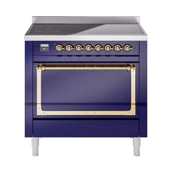 Ilve UNI366QNMPMBG Ilve Uni366Qnmpmbg Nostalgie Ii Noblesse 36  Induction Range (Solid Door, Midnight Blue, Brass) on Sale