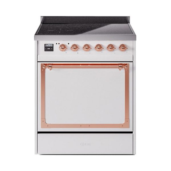 Ilve UNI304QNMPWHP Ilve Uni304Qnmpwhp Nostalgie Ii Noblesse 30  Induction Range (Solid Door, White, Copper) For Cheap