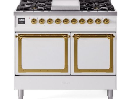 Ilve UND40FQNMPWHG Ilve Und40Fqnmpwhg Nostalgie Ii Noblesse 40  Dual Fuel Range (Natural Gas, Solid Door, White, Brass) Online now