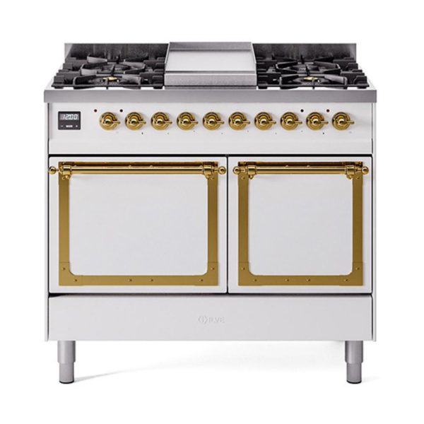 Ilve UND40FQNMPWHG Ilve Und40Fqnmpwhg Nostalgie Ii Noblesse 40  Dual Fuel Range (Natural Gas, Solid Door, White, Brass) Online now