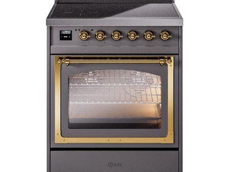 Ilve UNI304NMPMGG Ilve Uni304Nmpmgg Nostalgie Ii Noblesse 30  Induction Range (Triple Glass Door, Graphite Matte, Brass) Fashion