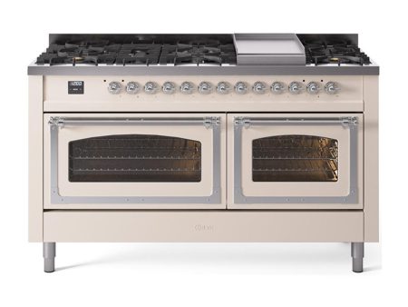 Ilve UN60FNMPAWC Ilve Un60Fnmpawc Nostalgie Ii Noblesse 60  Dual Fuel Range (9 Sealed Burners + Griddle, Natural Gas, Triple Glass Door, Antique White, Chrome) Supply