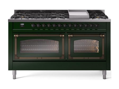 Ilve UN60FNMPEGB Ilve Un60Fnmpegb Nostalgie Ii Noblesse 60  Dual Fuel Range (9 Sealed Burners + Griddle, Natural Gas, Triple Glass Door, Emerald Green, Burnished) Supply