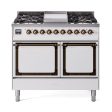 Ilve UND40FQNMPWHBLP Ilve Und40Fqnmpwhblp Nostalgie Ii Noblesse 40  Dual Fuel Range (Liquid Propane, Solid Door, White, Burnished) Online Sale