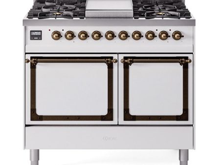 Ilve UND40FQNMPWHBLP Ilve Und40Fqnmpwhblp Nostalgie Ii Noblesse 40  Dual Fuel Range (Liquid Propane, Solid Door, White, Burnished) Online Sale