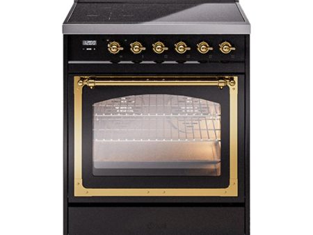 Ilve UNI304NMPBKG Ilve Uni304Nmpbkg Nostalgie Ii Noblesse 30  Induction Range (Triple Glass Door, Glossy Black, Brass) Supply