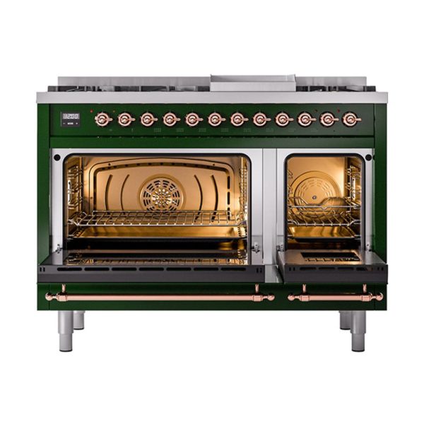 Ilve UN48FNMPEGPLP Ilve Un48Fnmpegplp Nostalgie Ii Noblesse 48  Dual Fuel Range (8 Sealed Burners + Griddle, Liquid Propane, Triple Glass Door, Emerald Green, Copper) Online now