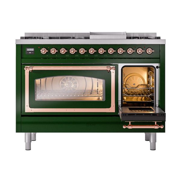 Ilve UN48FNMPEGPLP Ilve Un48Fnmpegplp Nostalgie Ii Noblesse 48  Dual Fuel Range (8 Sealed Burners + Griddle, Liquid Propane, Triple Glass Door, Emerald Green, Copper) Online now