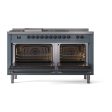 Ilve UN60FSQNMPBGB Ilve Un60Fsqnmpbgb Nostalgie Ii Noblesse 60  Dual Fuel Range (7 Sealed Burners + Griddle + French Top, Natural Gas, Solid Door, Blue Grey, Burnished) For Discount