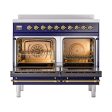 Ilve UNDI406NMPMBG Ilve Undi406Nmpmbg Nostalgie Ii Noblesse 40  Induction Range (Triple Glass Door, Midnight Blue, Brass) Hot on Sale