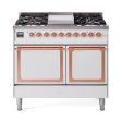 Ilve UND40FQNMPWHPLP Ilve Und40Fqnmpwhplp Nostalgie Ii Noblesse 40  Dual Fuel Range (Liquid Propane, Solid Door, White, Copper) Hot on Sale