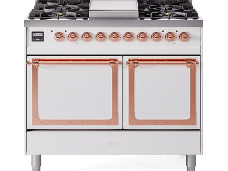 Ilve UND40FQNMPWHPLP Ilve Und40Fqnmpwhplp Nostalgie Ii Noblesse 40  Dual Fuel Range (Liquid Propane, Solid Door, White, Copper) Hot on Sale