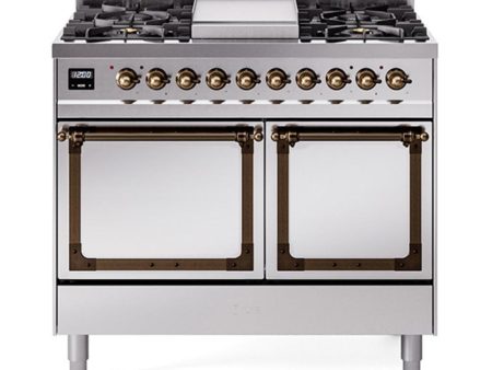 Ilve UND40FQNMPSSB Ilve Und40Fqnmpssb Nostalgie Ii Noblesse 40  Dual Fuel Range (Natural Gas, Solid Door, Stainless Steel, Burnished) For Sale