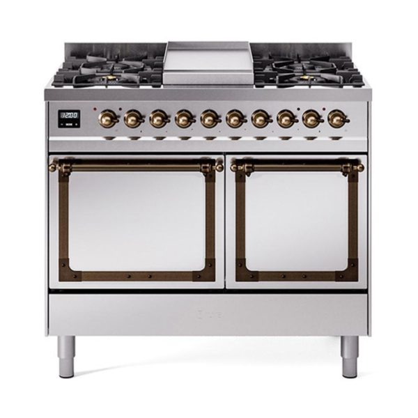 Ilve UND40FQNMPSSB Ilve Und40Fqnmpssb Nostalgie Ii Noblesse 40  Dual Fuel Range (Natural Gas, Solid Door, Stainless Steel, Burnished) For Sale