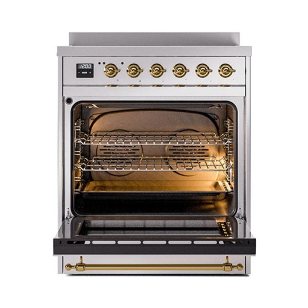 Ilve UNI304QNMPSSG Ilve Uni304Qnmpssg Nostalgie Ii Noblesse 30  Induction Range (Solid Door, Stainless Steel, Brass) Supply